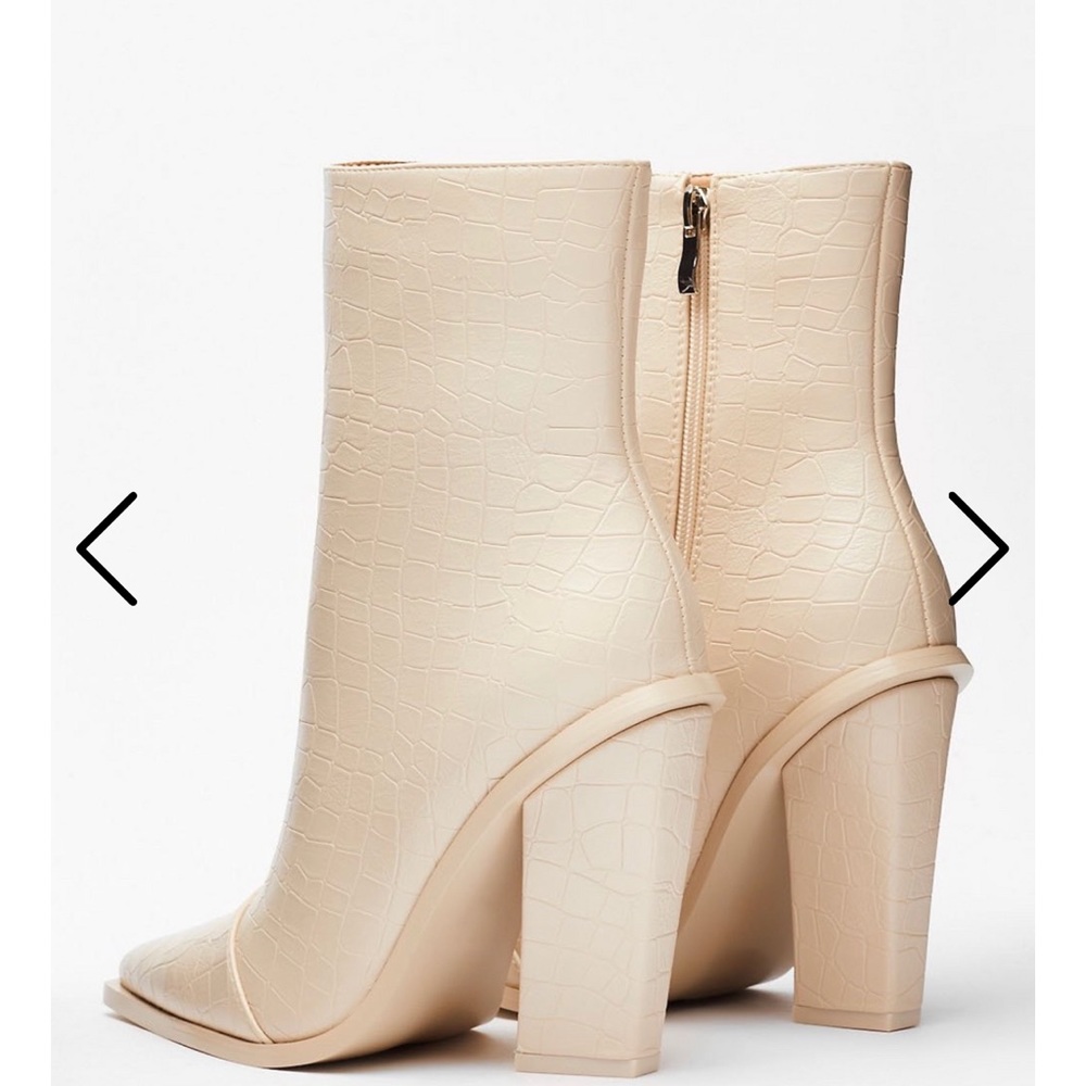 Nasty Gal Cream Faux Croc Leather Heeled Booties